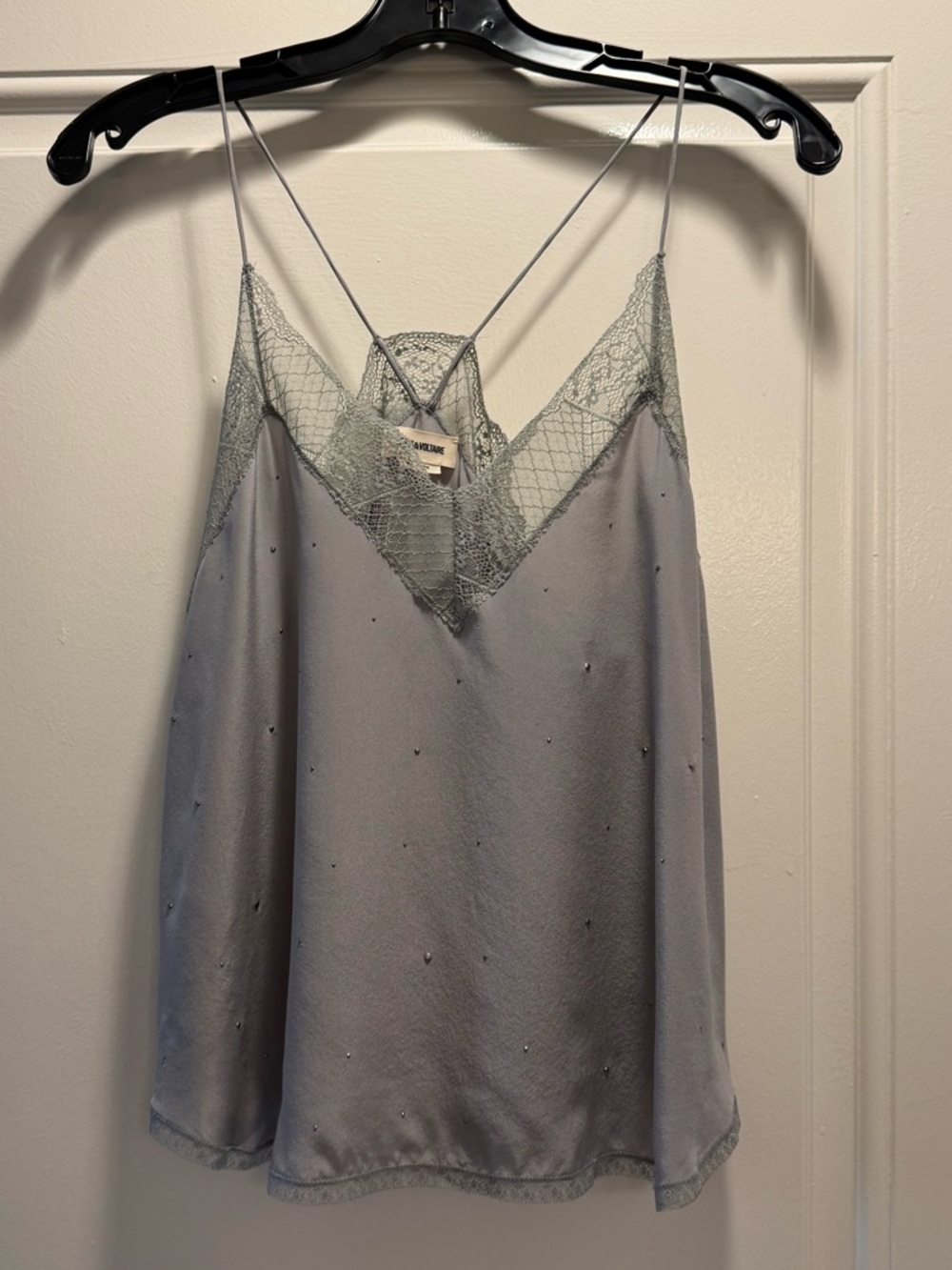Zadig & Voltaire Light Gray Lace-Trim Satin Cami